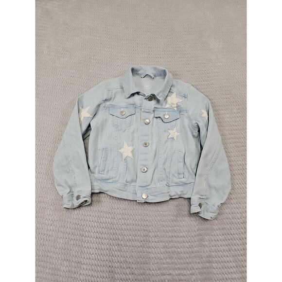 Jean Jacket Girls XS 4/5 Light Wash Denim Star Patches Stretch - Picture 1 of 7